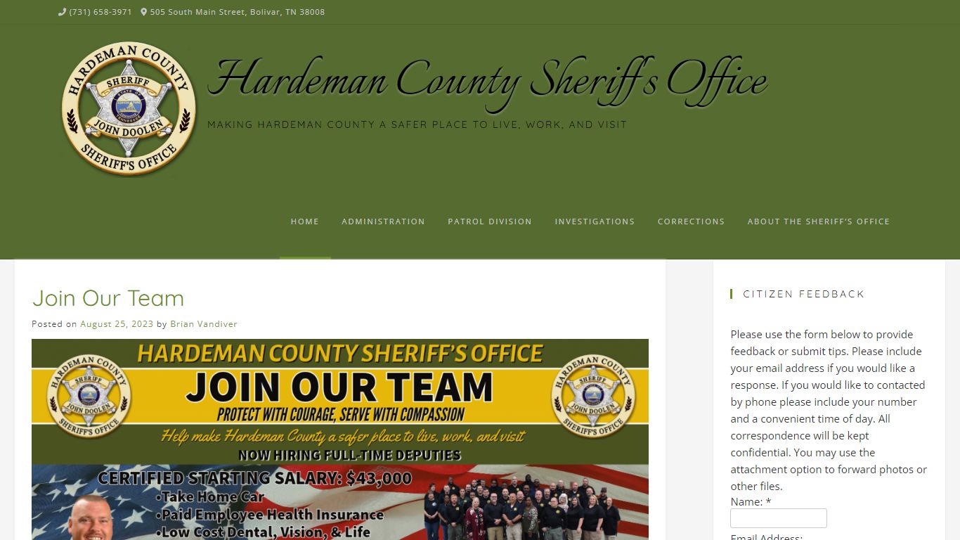 Corrections – Hardeman County Sheriff's Office